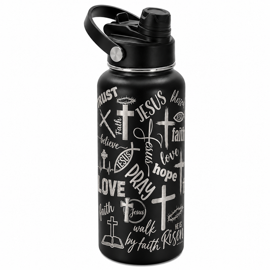 Drinkware, 32 oz. Stainless Steel Hydro Bottle, Christian Symbols