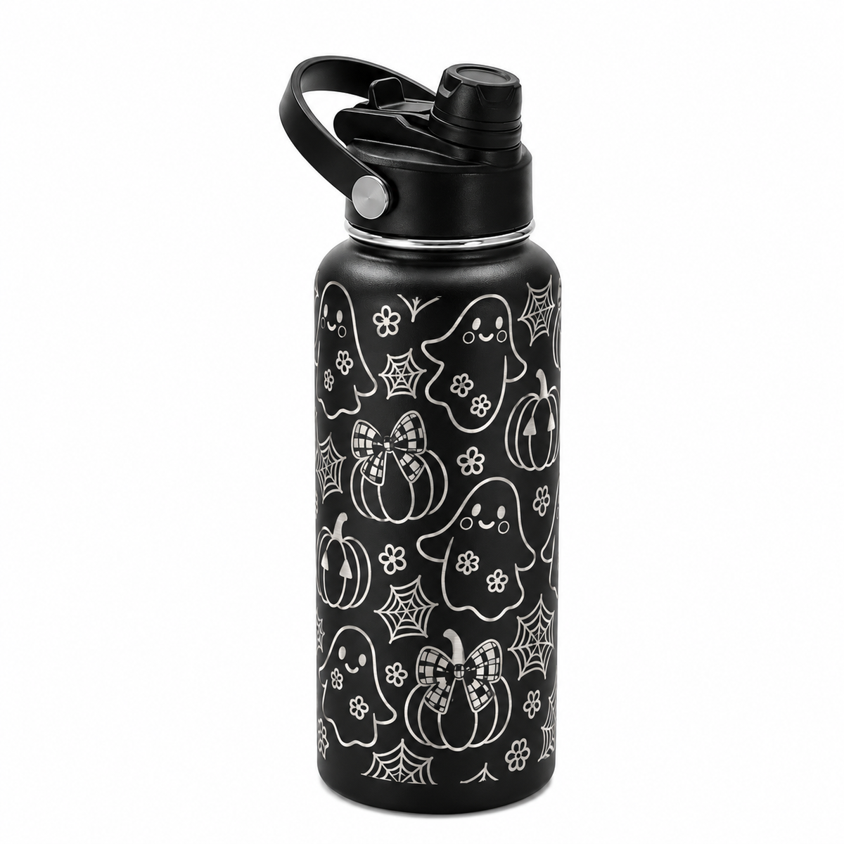 Drinkware, 32 oz. Stainless Steel Hydro Bottle, Ghost Pumpkins and Webs