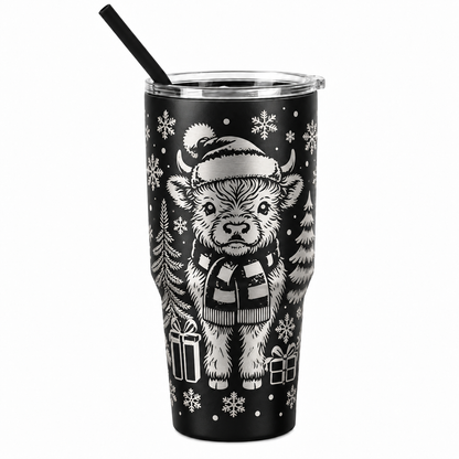 Drinkware, 30 oz. Stainless Steel Tumbler, Christmas, Baby Highland Cow
