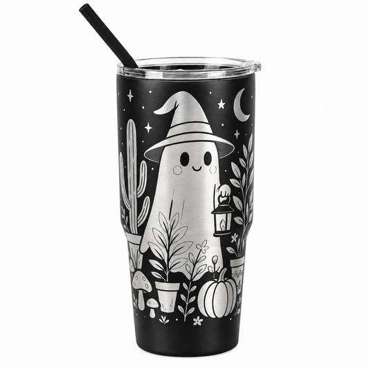 Drinkware, 30 oz. Stainless Steel Tumbler, Ghost in Hat