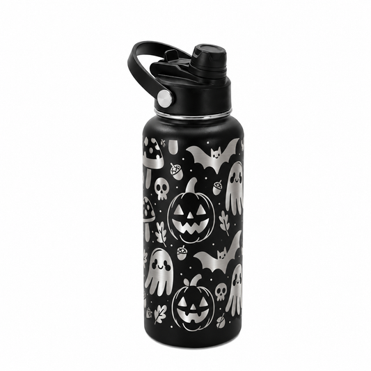 Drinkware, 32 oz. Stainless Steel Hydro Bottle, Ghost Pumpkins and Bats