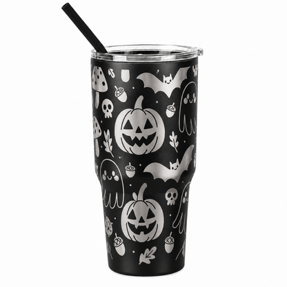 Drinkware, 30 oz. Stainless Steel Tumbler, Ghost Pumpkins and Bats