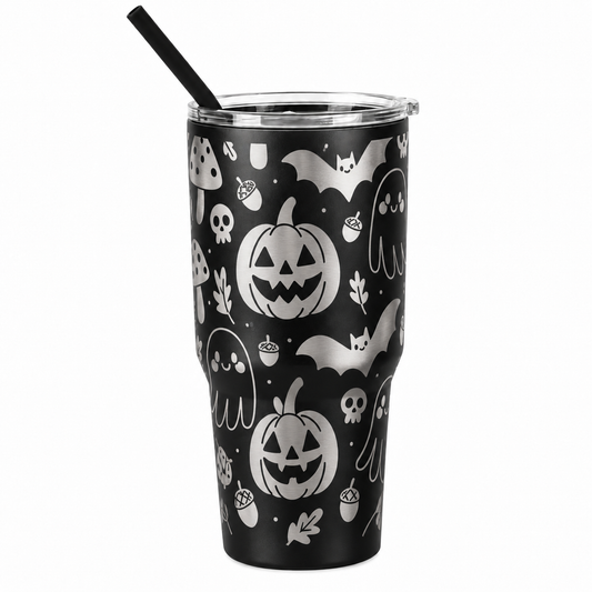 Drinkware, 30 oz. Stainless Steel Tumbler, Ghost Pumpkins and Bats