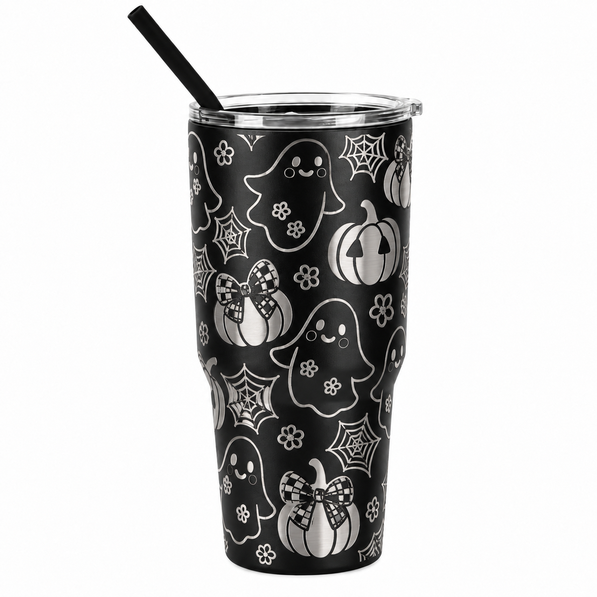 Drinkware, 30 oz. Stainless Steel Tumbler, Ghost Pumpkins and Webs