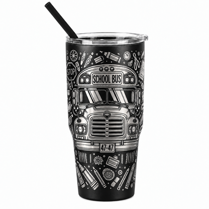 Drinkware, 30 oz. Stainless Steel Tumbler, School Bus II