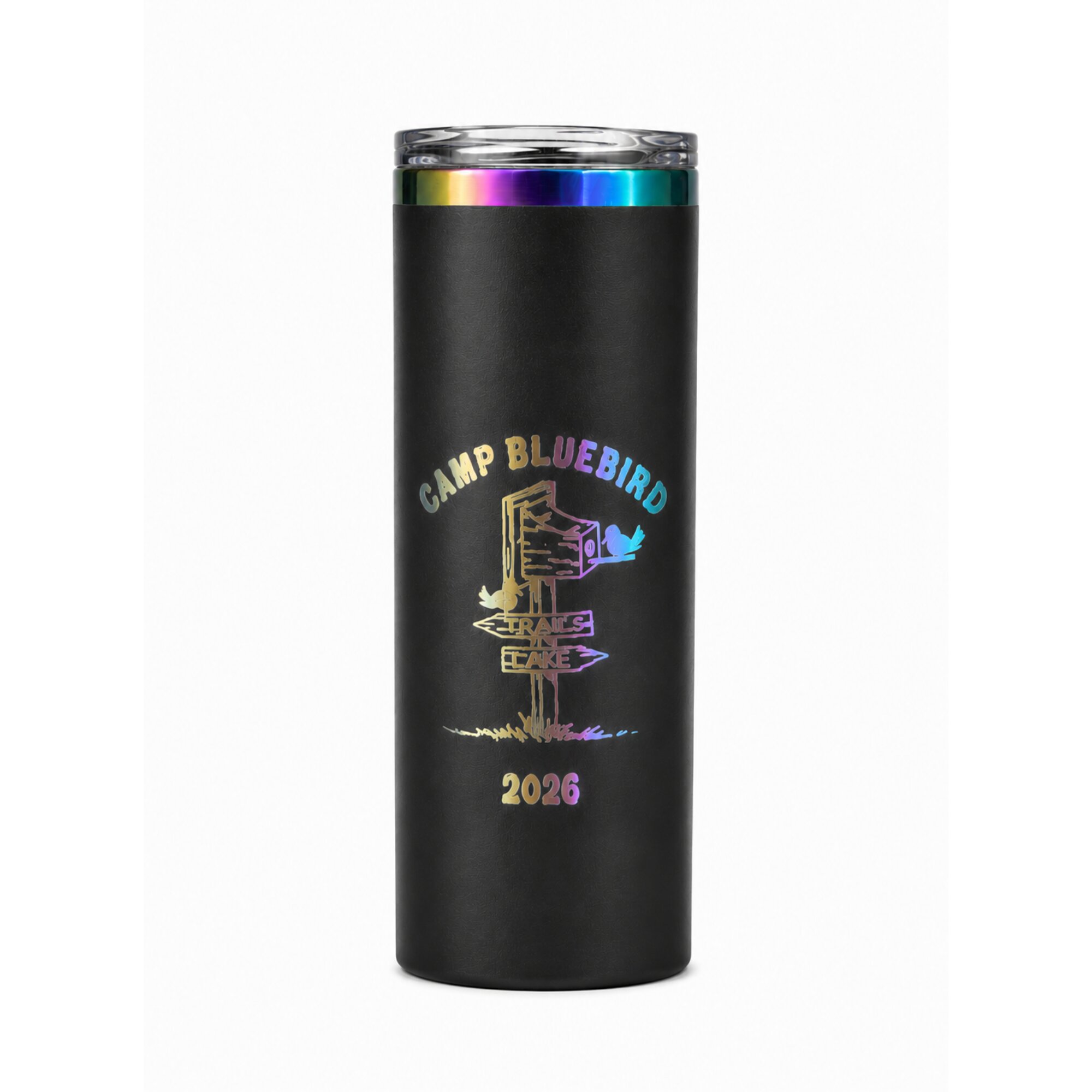 Laser Engraved Custom Designed 20 oz. Skinny Tumbler - Black Rainbow Oil Slick - Image 2