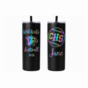 Laser Engraved Custom Designed 20 oz. Skinny Tumbler - Black Rainbow Oil Slick