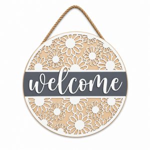 Laser Crafted 16" Layered Wood All Over Daisy Split Welcome Door Hanger