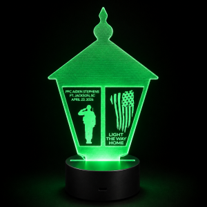 Personalized US Army Forge 3D Laser Etched Lantern Light with Black Multi Color LED Light Base and Remote