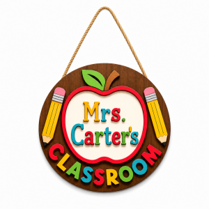 Personalized Teacher Name Classroom Laser Crafted 16"  Layered Wood Door Hanger