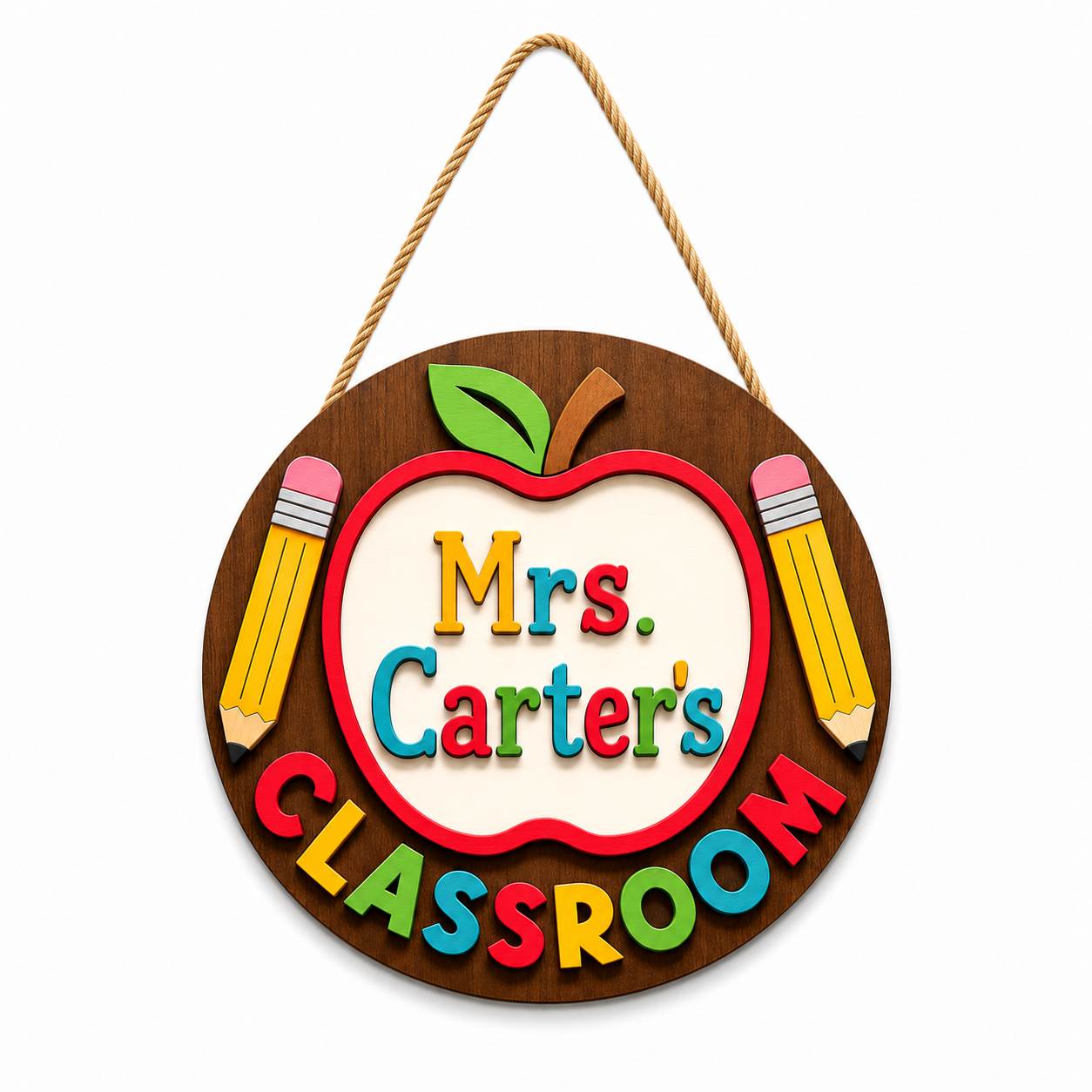 Personalized Teacher Name Classroom Laser Crafted 16" Layered Wood Door Hanger