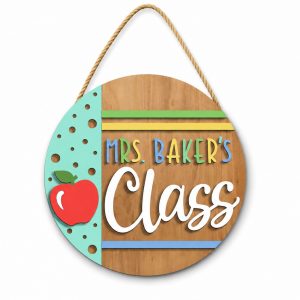 Personalized Teacher Name Class Laser Crafted 16"  Layered Wood Door Hanger