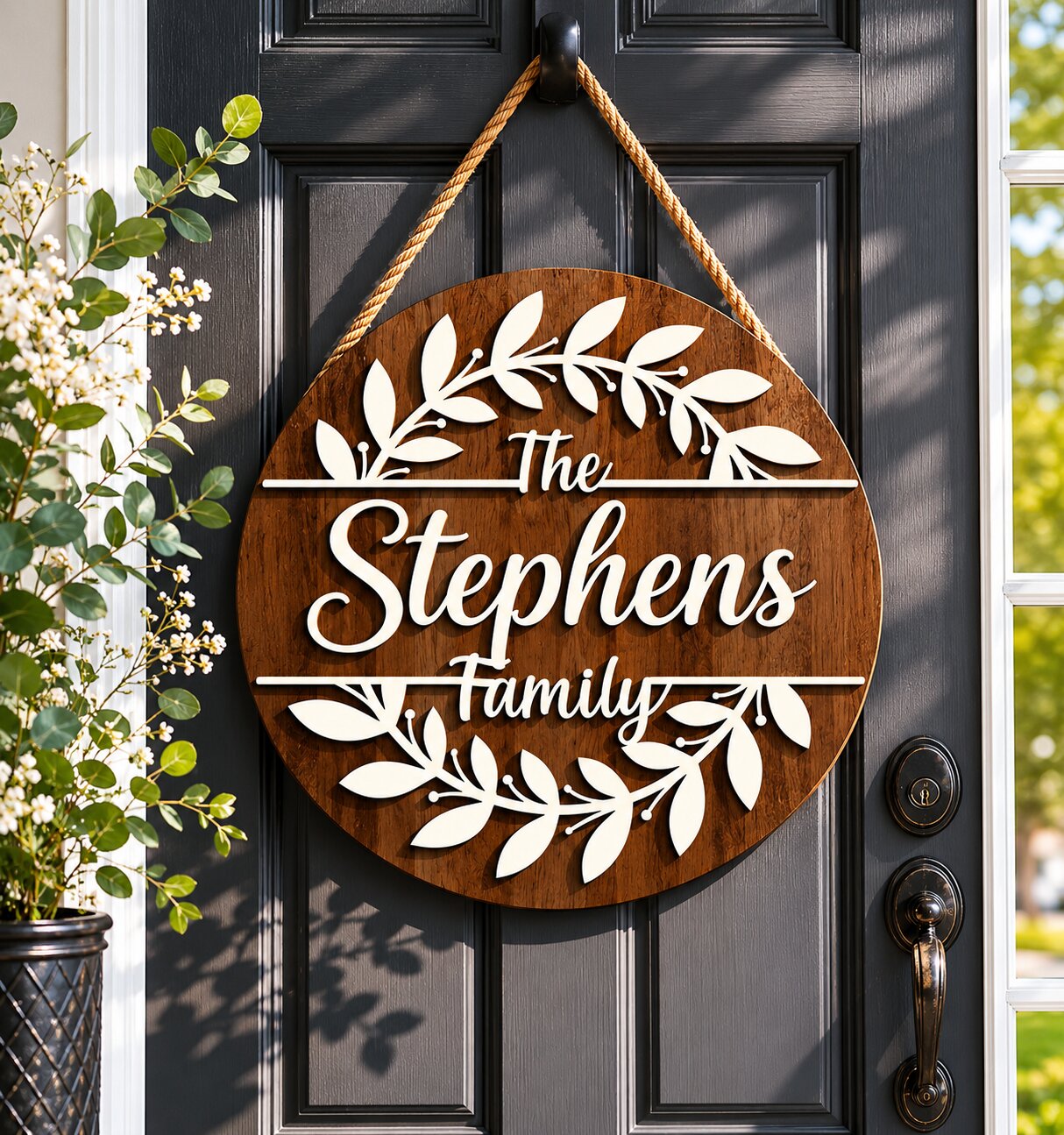 Personalized Family Name Laser Crafted 16" Layered Wood Welcome Door Hanger - Image 2