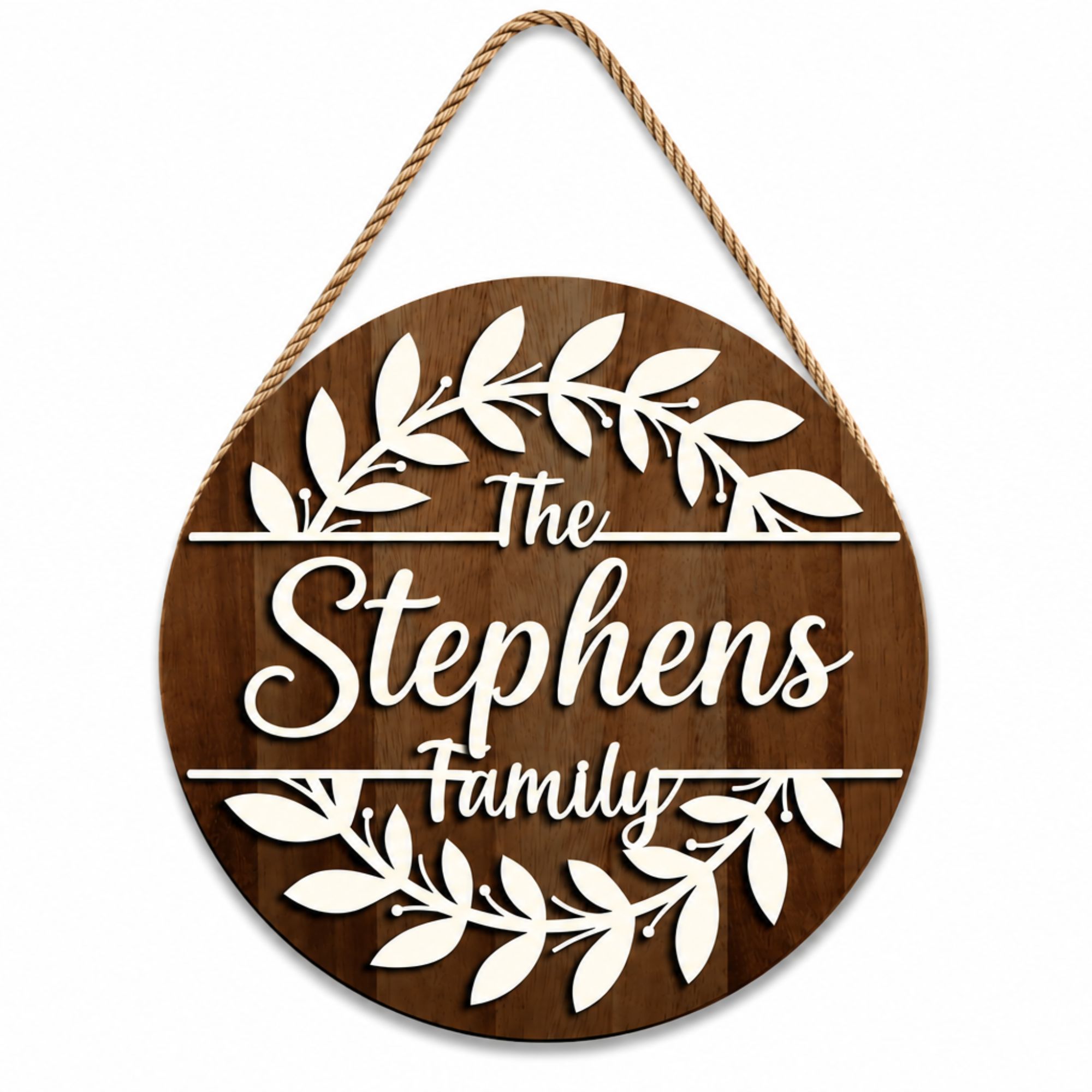 Personalized Family Name Laser Crafted 16" Layered Wood Welcome Door Hanger